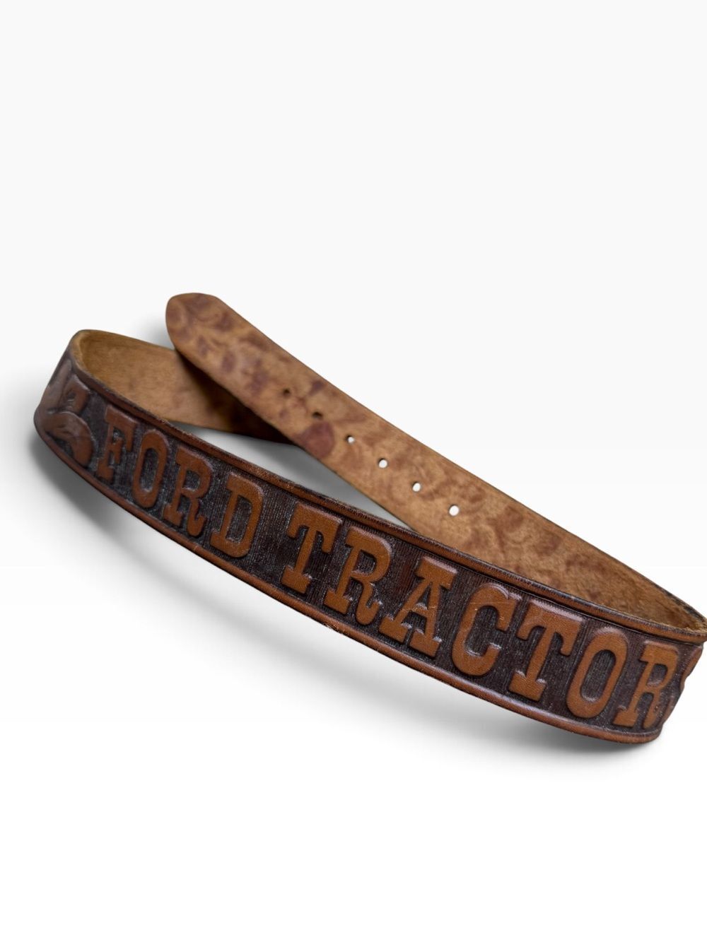 Hoover’s Vintage Ford Tractor Tooled Brown Leather Belt Size 26 To 30 - USA